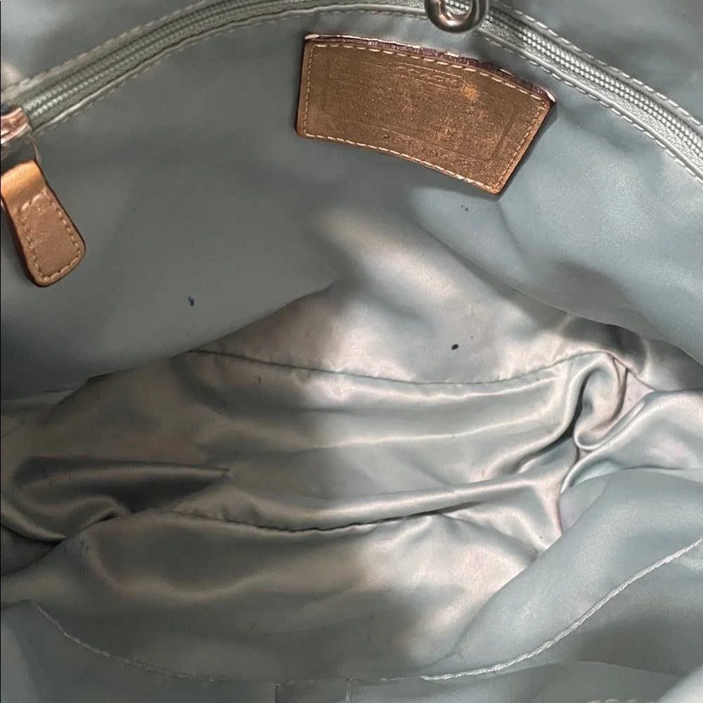 Coach Audrey OP Art Shantung Cinched Tote with gold leather trim